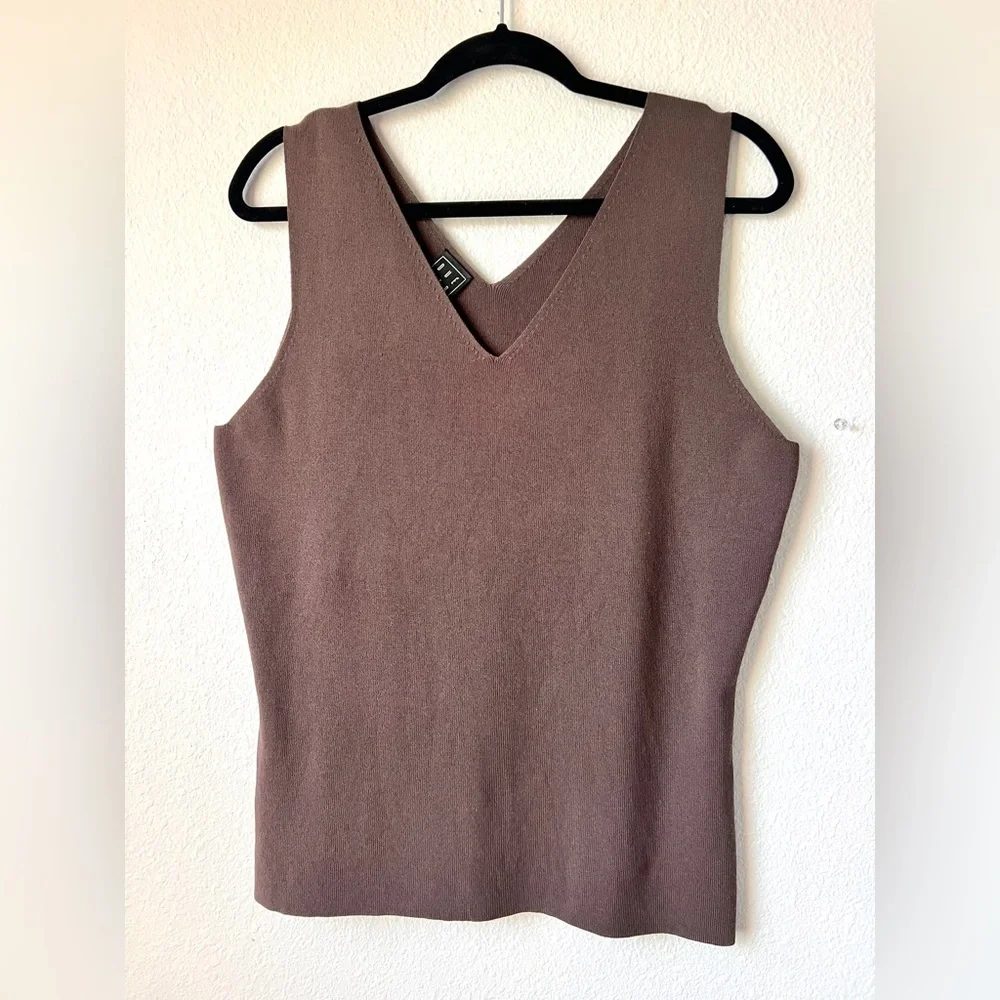 Due Per‎ Due Brown Ribbed Sleeveless V-Neck Knit Top Sz XL
